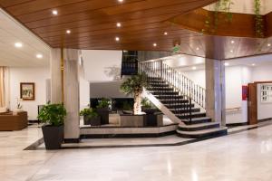 苏昂博苏布瓦提酒店的大堂设有种植了盆栽植物的楼梯