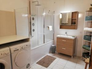 奥朗日Orange: appartement pratique et idéalement placé的带淋浴、盥洗盆和洗衣机的浴室