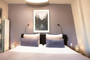 阿姆斯特丹泽瓦尼斯泰因卡纳尔住宿加早餐旅馆的一间卧室配有一张带蓝色枕头的大床