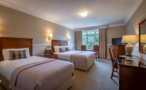 莱克斯利普庭院酒店的酒店客房配有两张床和一张书桌