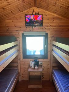 金洛赫利文MacDonald Cabins的小木屋内的房间设有两张床和一台电视