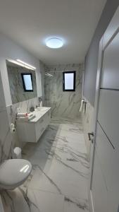 萨图马雷Magic Mirror的白色的浴室设有卫生间和水槽。