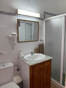 卡兰博希Apartamento Bellavista的一间带水槽、卫生间和镜子的浴室