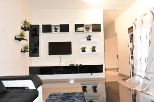 卢萨卡Specious Old Zamtel flats的客厅设有壁挂式平面电视。
