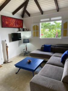 圣罗斯Habitation Loumavi的客厅配有两张沙发和一张蓝色咖啡桌