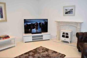 阿姆奇Anglesey home by the sea的客厅配有平面电视和壁炉。
