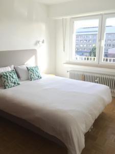 卢森堡Rosegaertchen的卧室配有一张带两个枕头的大白色床