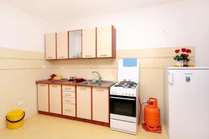 布拉托Seaside holiday house Prigradica, Korcula - 9282的厨房配有炉灶、水槽和冰箱。