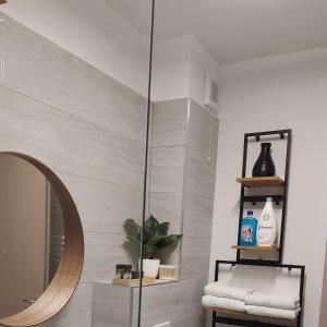 北马马亚-讷沃达里DiaCos的浴室设有镜子和镜子架