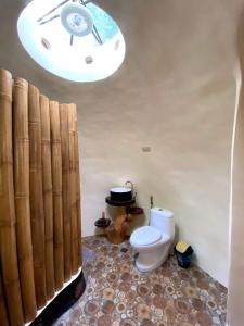 公主港Adorable Dome House的一间带卫生间的浴室和一个带窗户的天花板