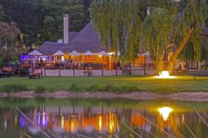拉塞利亚斯托诺韦旅舍的享有带池塘的度假村的夜景