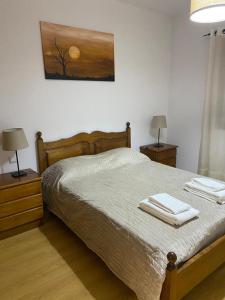 弗雷舒德埃什帕达阿辛塔Congidouro的一间卧室配有一张带两盏灯和毛巾的床。