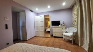 LledóMas De La Font的一间卧室配有一张床、梳妆台和电视。