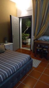 莱切省卡瓦利诺B&B Ulivi d'argento的卧室配有一张床,门廊上种植了植物