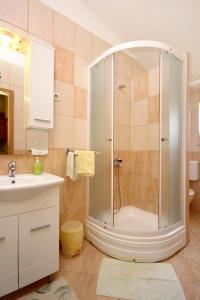 洛维什特Apartments by the sea Loviste, Peljesac - 10255的带淋浴和盥洗盆的浴室