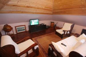 维甘Holiday house with a swimming pool Viganj, Peljesac - 10175的一间带两张床和电视的客厅