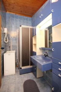 洛维什特Apartments and rooms by the sea Loviste, Peljesac - 10181的蓝色的浴室设有水槽和淋浴