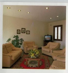 姆苏兰特沃尔帕拉酒店的客厅配有两张沙发和一台电视机