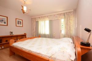 普利兹巴Apartments by the sea Grscica, Korcula - 11809的一间卧室设有一张床和一个窗口