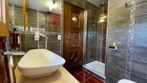 特尔乔夫得来文斯特楚瓦酒店的一间带卫生间和淋浴的浴室