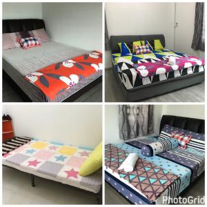 山打根Teratak kasih homestay的四张不同的床和床架照片