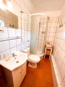 奇强卡Agro - Dom Wsrod Lasow的白色的浴室设有卫生间和水槽。