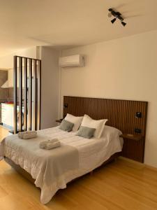 布宜诺斯艾利斯Studio Paraguay的一间卧室配有一张大床和两条毛巾