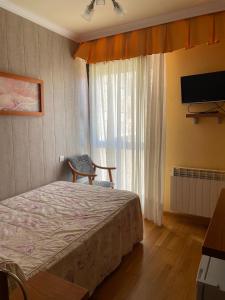 布尔戈斯圣地亚哥2号旅馆的一间卧室设有一张床、一台电视和一个窗口。