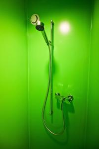 Härkingen阿尔特嘉尔特内瑞酒店的浴室设有绿色淋浴和绿色的墙壁