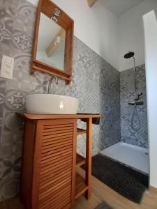 JurbisePourquoi pas Au Canard的一间带水槽和淋浴的浴室