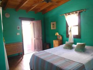 圣马科斯塞拉Kailash Posada的绿色卧室设有床和窗户