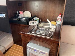 波拉齐克VIP JACHT的一个带炉灶的厨房和大篷车内的水槽