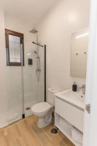 科尔多瓦Córdoba Suites Apartments的白色的浴室设有卫生间和淋浴。