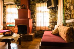 Agios Ioannis ProdromosPlatanorema的带沙发和壁炉的客厅