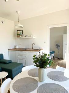 萨比诺瓦Resto domki letniskowe的客厅配有两张桌子和一张沙发