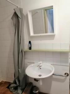 考特尼B2 Appartement entier centre ville tout confort的白色的浴室设有水槽和镜子