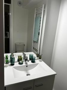 GagnyNeoresid Paris-Gagny的浴室设有白色水槽和镜子