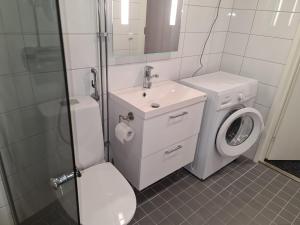瓦萨MR Apartments 2的浴室配有卫生间水槽和洗衣机。