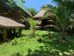 小玉米岛ENSUEÑOS NATURAL RESERVE Little Corn Island Nicaragua的草屋顶和草本植物的度假胜地