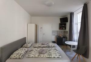 巴登-巴登Engel Apartments Baden-Baden的卧室配有一张床和一张桌子