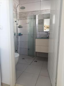 恰斯林נוגה בגולן的带淋浴、盥洗盆和卫生间的浴室