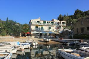 萨利Apartments and rooms by the sea Zaglav, Dugi otok - 393的一群船停靠在建筑物前面的水中