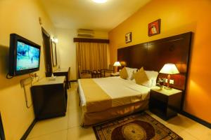 迪拜海德公园酒店的配有一张床和一台平面电视的酒店客房