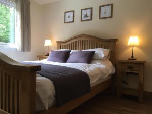 康格尔顿Shellow Lane Lodges的一间卧室配有一张带两盏灯的床和一扇窗户。