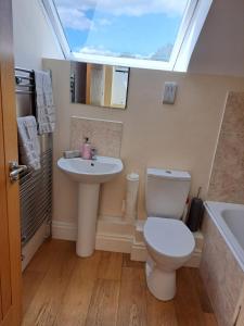 纽波特Charming 1-Bed loft in Caerleon的一间带卫生间、水槽和窗户的浴室