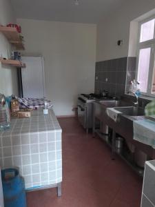 CaculiPousada Rural Simpatia的厨房配有不锈钢盥洗盆和炉灶。