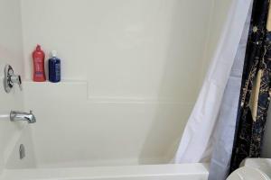里贾纳QUIET & COZY MODERN SUITE CLOSE TO RCMP的浴室配有白色浴缸和淋浴。