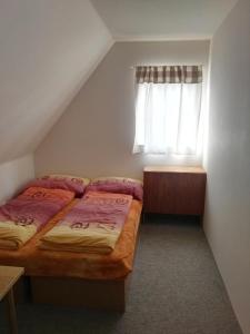 Dolní MoraviceChalupa u Matúšů Jeseníky的一间卧室设有两张床和窗户。