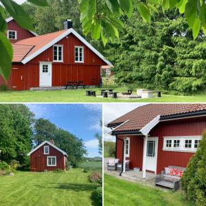 拉尔维克Morellgården的红谷仓和房子的两张照片