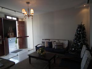 卡舒埃拉特兹德玛科旅馆的客厅配有圣诞树和沙发